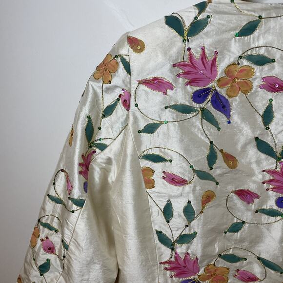 KRISS Sweden Hand Painted Flowers Silk Jacket Artsy Art-to-wear EU 38 / US 6 / M - Picture 9 of 16